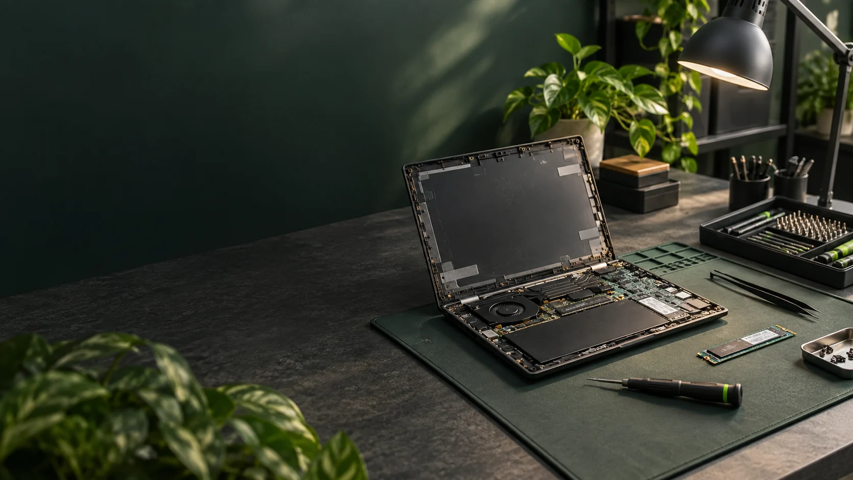Illustratie van laptoptesten en -voorbereiding